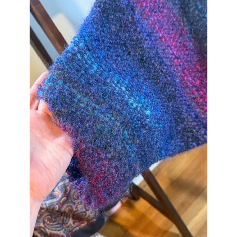 Hand Woven Artisan Cocoon Cardigan S-L Jewel Tone Purple Blue Wearable Art - Picture 4 of 5